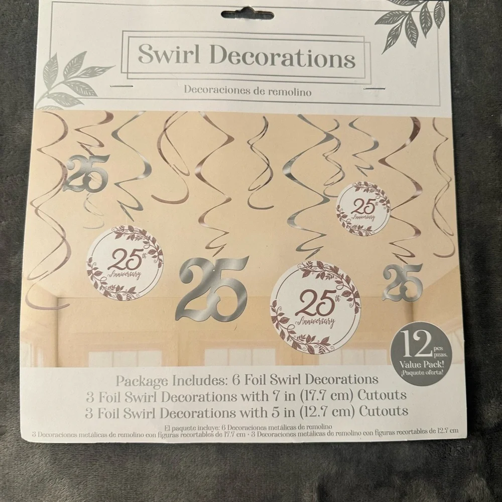 25th Anniversary Decorations White Silver Hanging Swirl Classic Foil Craft Paper